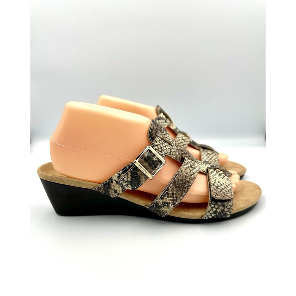 Vionic Radia Snake Print Adjustable Triple Strap Wedge Slide Sandals Womens 9
